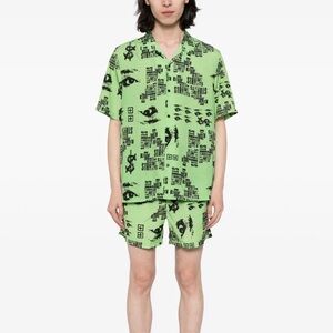 Ksubi Neon Green and Black Graphic Short-Sleeve Button-Down Shirt